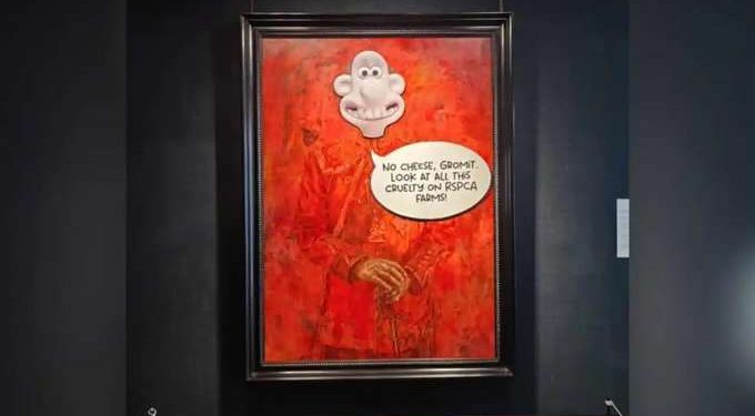 Activistas Vandalizan Retrato del Rey Carlos III con Imagen de “Wallace y Gromit”